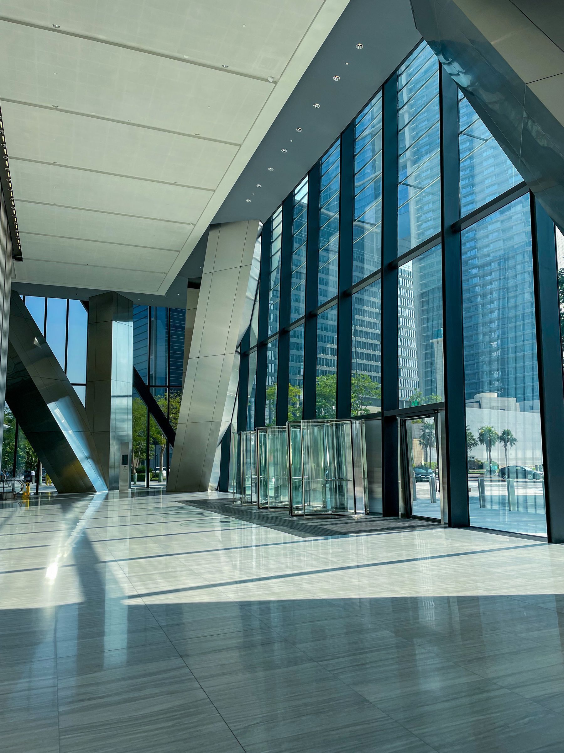 A polished commercial lobby floor kept clean